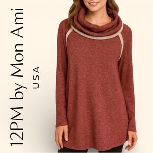 12 Pm By Mon Ami Red Cowl Neck Sweater Small